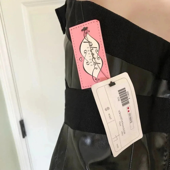 NEW Phoebe black vegan leather strapless dress 4 - Picture 8 of 14